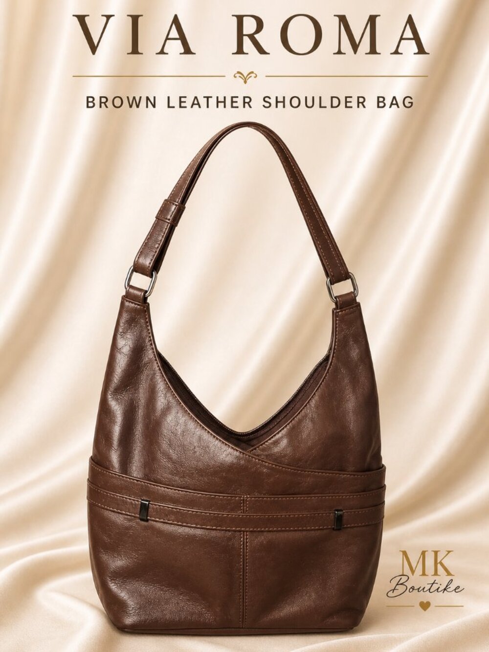 Via Roma Brown Leather Shoulder Bag